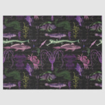 Lila und grüne Meereslebewesen auf schwarzer Seite