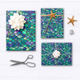 Lila und grüne Meerjungenskala Geschenkpapier Set