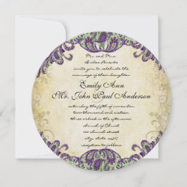 Lila und grüne Pfauenhochzeiten Einladung