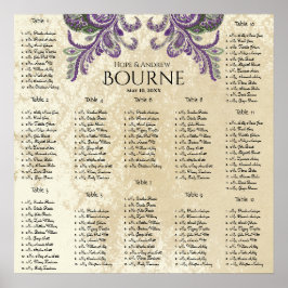 Lila und grüne Pfauensitzkarte 12 Tische Poster