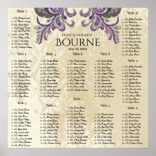 Lila und grüne Pfauensitzkarte 12 Tische Poster