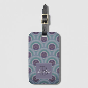Lila und grüne Retro-Kreise Muster Monogramm Gepäckanhänger