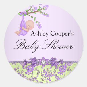 Lila und grüne Rosen-Garten-Baby-Party-Aufkleber Runder Aufkleber