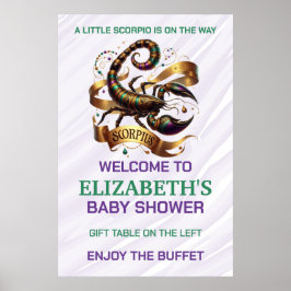 Lila und grüne Skorpion-Sternzeichen-Baby-Party Poster