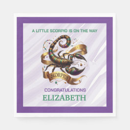 Lila und grüne Skorpion-Sternzeichen-Baby-Party Serviette