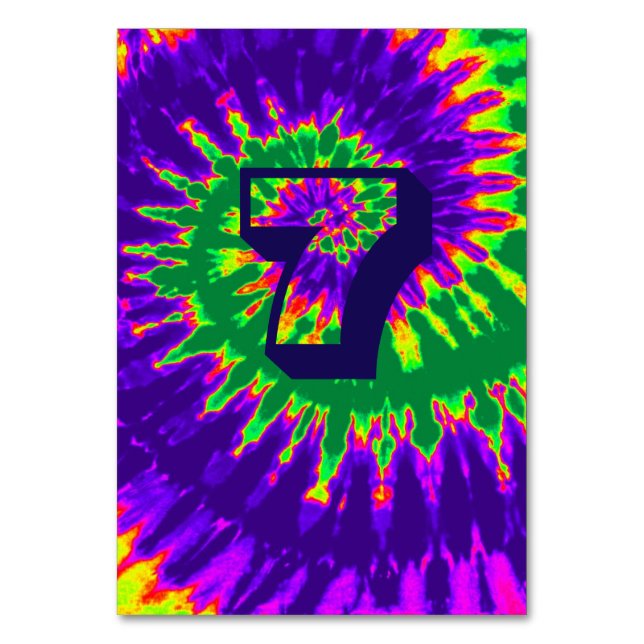 Lila und grüne Spirale Gefärbte Krawatte Hochzeits Tischnummer (Rückseite)