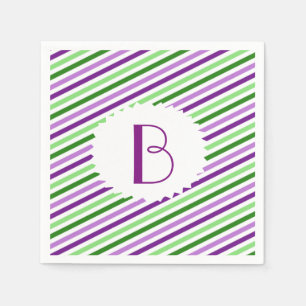 Lila und grüne Streifen Mit Monogramm Napkins Serviette