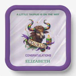 Lila und grüne Taurus-Sternzeichen-Baby-Party Pappteller