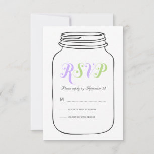 Lila und grüne Vintage Mason Jar Wedding RSVP Karte