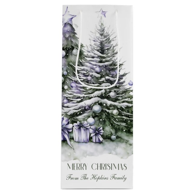 Lila und grüne Weihnachtsbäume Weinbeutel Geschenktüte Für Weinflaschen (Vorderseite)