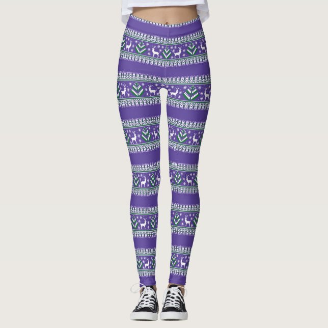 Lila und grüne Weihnachtsmesse Leggings (Vorderseite)