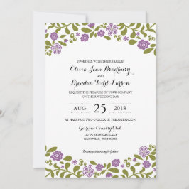 Lila und grüne Wildblume blühen | Hochzeit Einladung