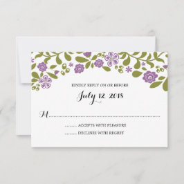 Lila und grüne Wildblume Blüten Hochzeit RSVP