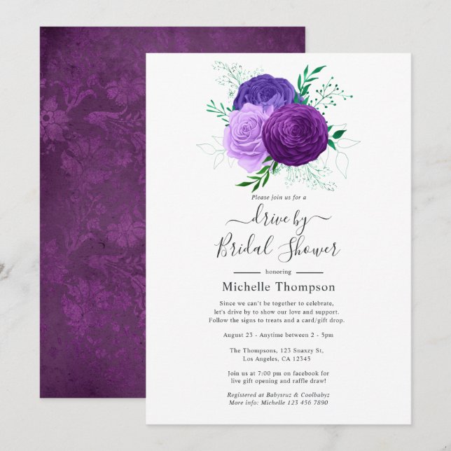 Lila und grüner Blütenantrieb durch Dusche Einladung (Vorne/Hinten)