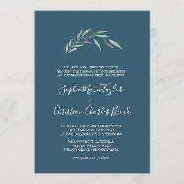 Lila und grüner Eukalyptus | Blaue feierliche Hoch Einladung