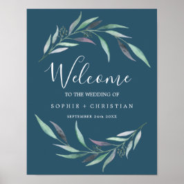 Lila und grüner Eukalyptus | Blue Welcome Wedding Poster