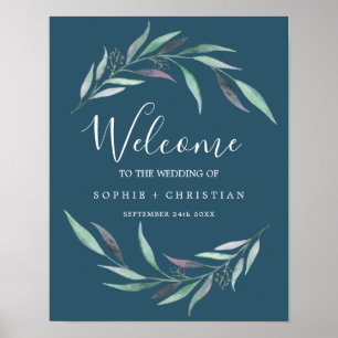 Lila und grüner Eukalyptus Blue Welcome Wedding Poster