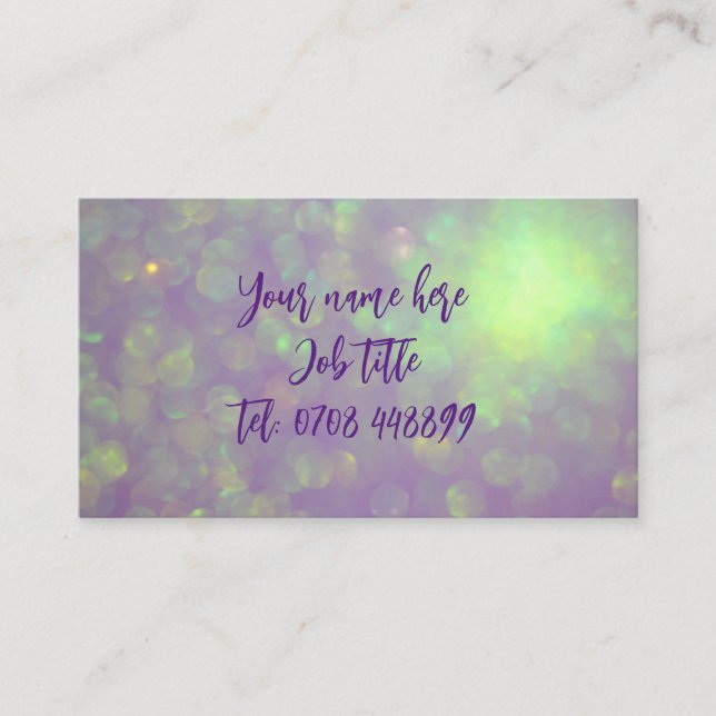 Lila und grüner, gürtelglänzender Glitzer bokeh Visitenkarte (Vorderseite)