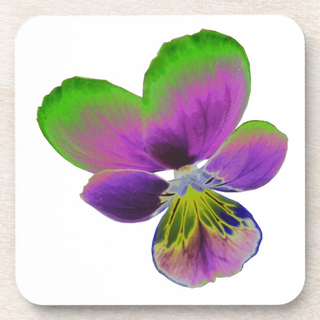 Lila und grüner Pansy Cork Untersetzer (Vorderseite)