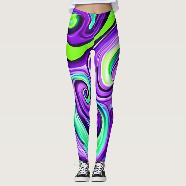 Lila und grüner Swirl Leggings (Vorderseite)