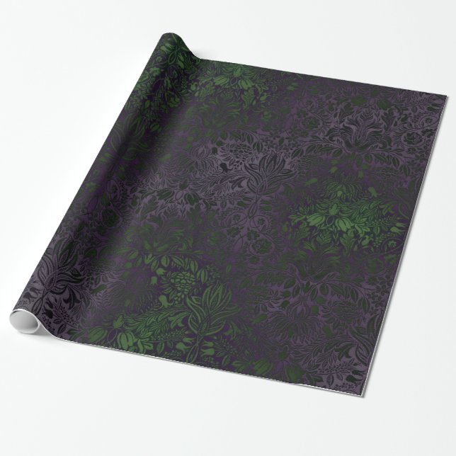 Lila und grünes Damask Goth Wrapping Paper Geschenkpapier (Ungerollt)