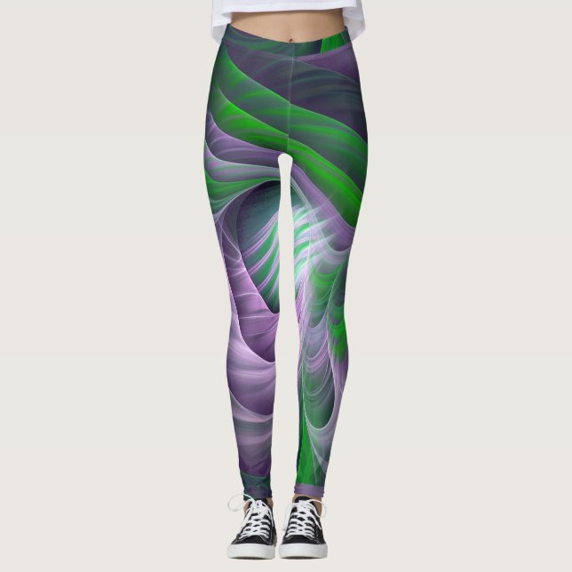 Lila und grünes Fraktal Leggings (Vorderseite)