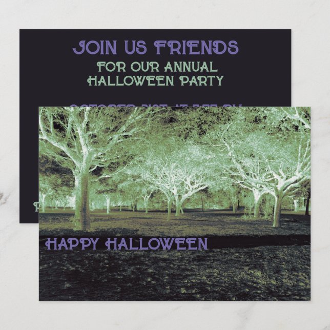 Lila und grünes Halloween-Party Beängstigendes Hol Einladung (Vorne/Hinten)