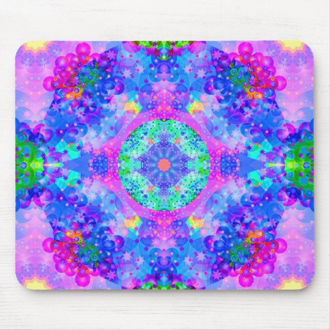 Lila und grünes Kaleidoskop-Fraktal Mousepad (Vorne)