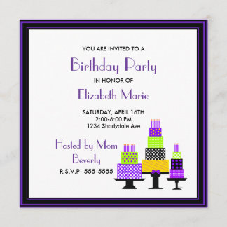 Lila und grünes Kuchen-Geburtstags-Party Einladung