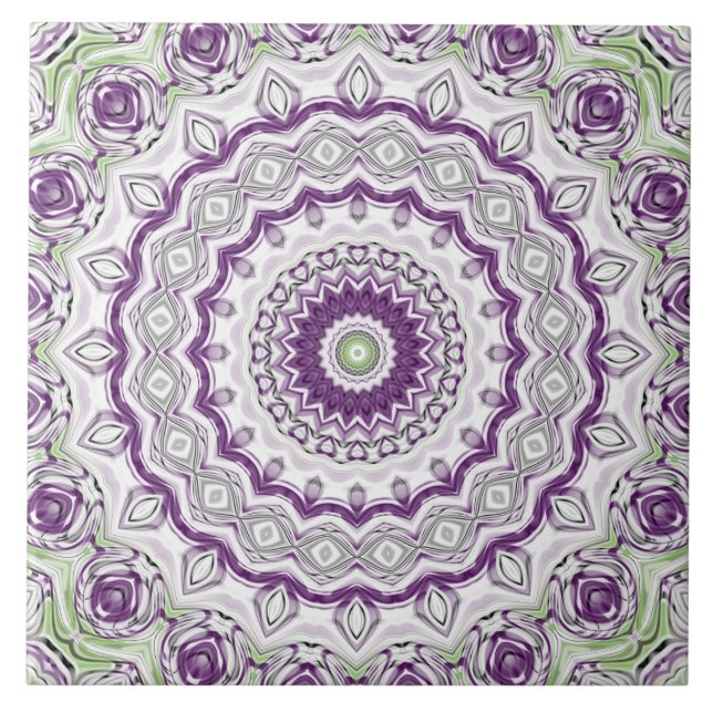 Lila und grünes Mandala-Muster Fliese (Vorderseite)