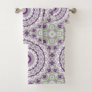 Lila und grünes Mandala-Musterdesign Badhandtuch Set