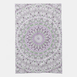 Lila und grünes Mandala-Musterdesign Geschirrtuch