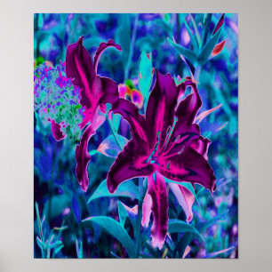 Lila und heißrosa abstrakte orientalische Lilienbl Poster