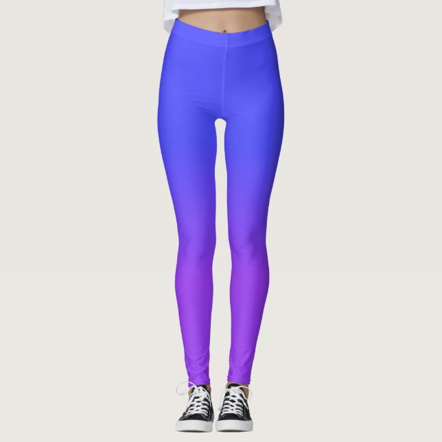 Lila und helle blaue Ombré Schatten-Neonneonfarbe Leggings (Vorderseite)
