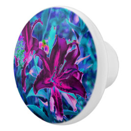 Lila und Hot Pink Abstrakte Orientalische Lilien B Keramikknauf