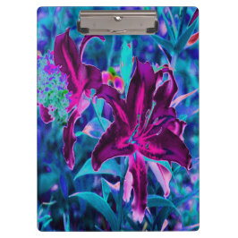 Lila und Hot Pink Abstrakte Orientalische Lilien B Klemmbrett