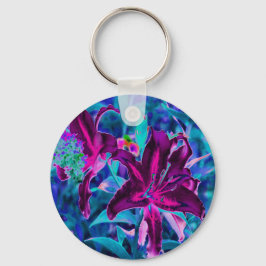 Lila und Hot Pink Abstrakte Orientalische Lilien B Schlüsselanhänger