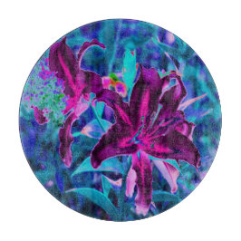 Lila und Hot Pink Abstrakte Orientalische Lilien B Schneidebrett