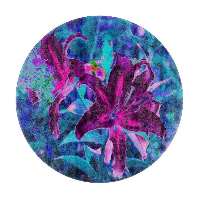 Lila und Hot Pink Abstrakte Orientalische Lilien B Schneidebrett (Vorderseite)