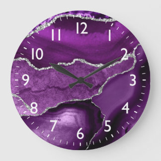 Lila und Imitate Silver Glitzer Marmor Agate Große Wanduhr