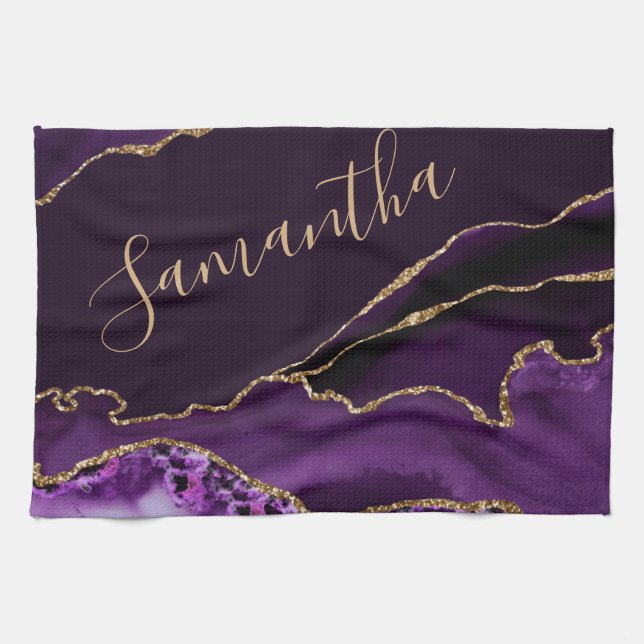 Lila und Imitats Gold Glitzer Marmorplatte Geschirrtuch (Horizontal)