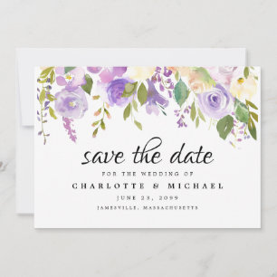 Lila und ivorische Save the Date-Karte Date