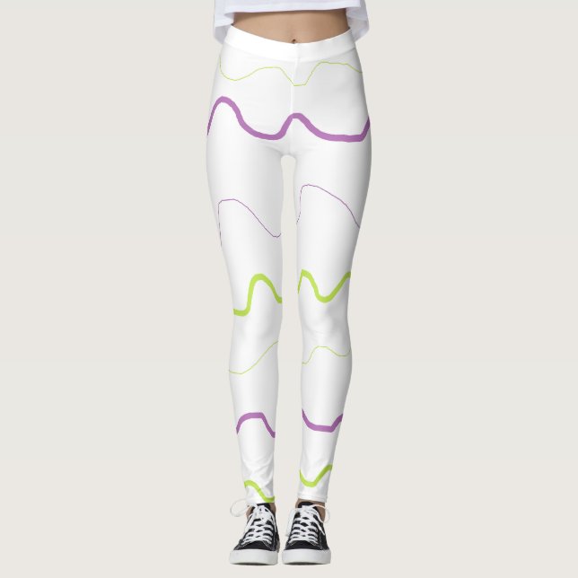 Lila und kalkgrüne Squigggle Abstrakte Leggings (Vorderseite)