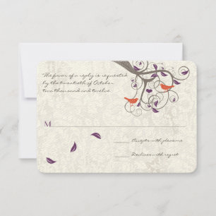 Lila und Korallenliebvögel Hochzeit RSVP Karte