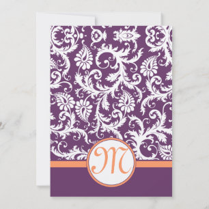 Lila und korallenrote Damast-Swirled-Hochzeitseinl Einladung
