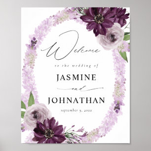 Lila und Lavendel Blumen Willkommensschild Poster