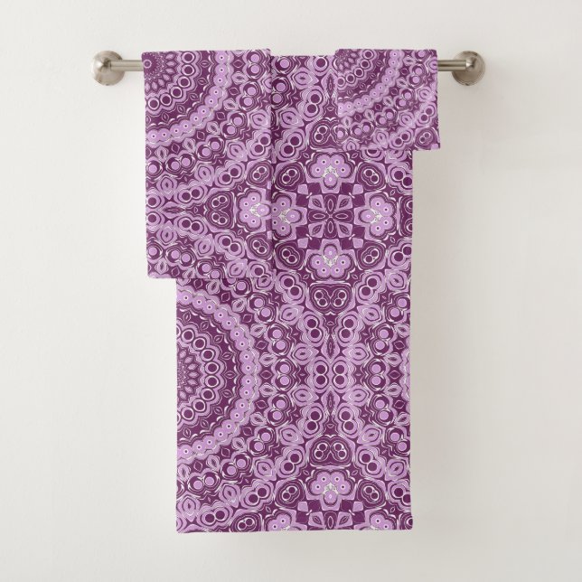 Lila und Lavendel geometrisches Mandala-Muster Badhandtuch Set (Insitu)