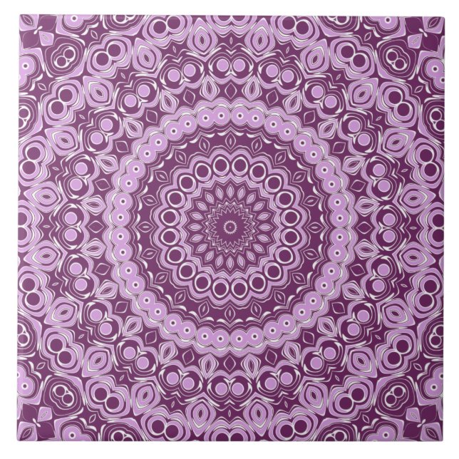 Lila und Lavendel geometrisches Mandala-Muster Fliese (Vorderseite)