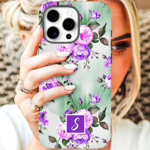 Lila und Lavendel Monogramm Floral iPhone 16 Pro Max Hülle