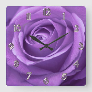 Lila und Lavendel-Rosen-Uhr Quadratische Wanduhr